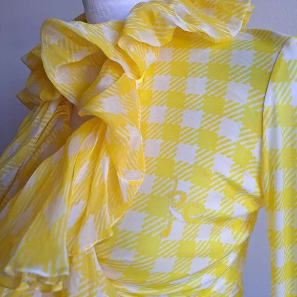 Roberto Cavalli Yellow Ruffle Sheer Silk Blouse Size 38 / XS - Picture 8 of 16